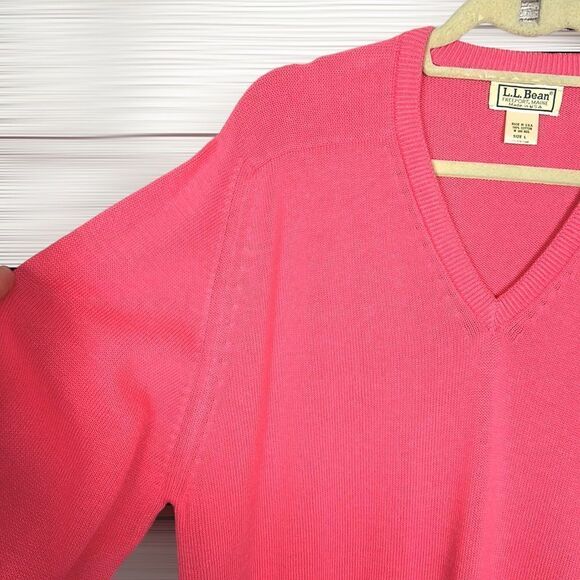L.L. Bean Vintage Pink Cotton Sweater V-neck Pullover made in USA size L - Picture 3 of 10